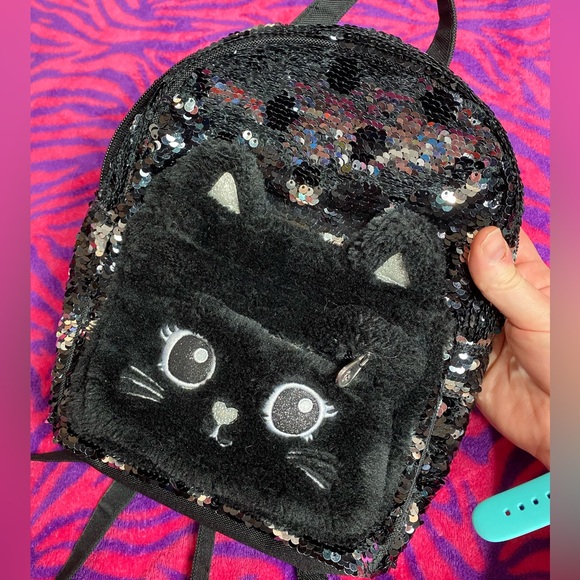 Justice flip sequin black and silver cat backpack - Picture 2 of 6